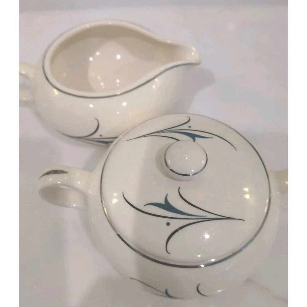 Salem Simplicity Turquoise Mid Century Modern Cream & Sugar Set Ovenproof 61U - Picture 2 of 13